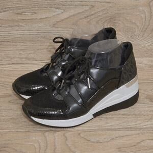 Michael Kors Beckett Trainer Sneakers Platform Wedge Black Size 7.5M Lace Up